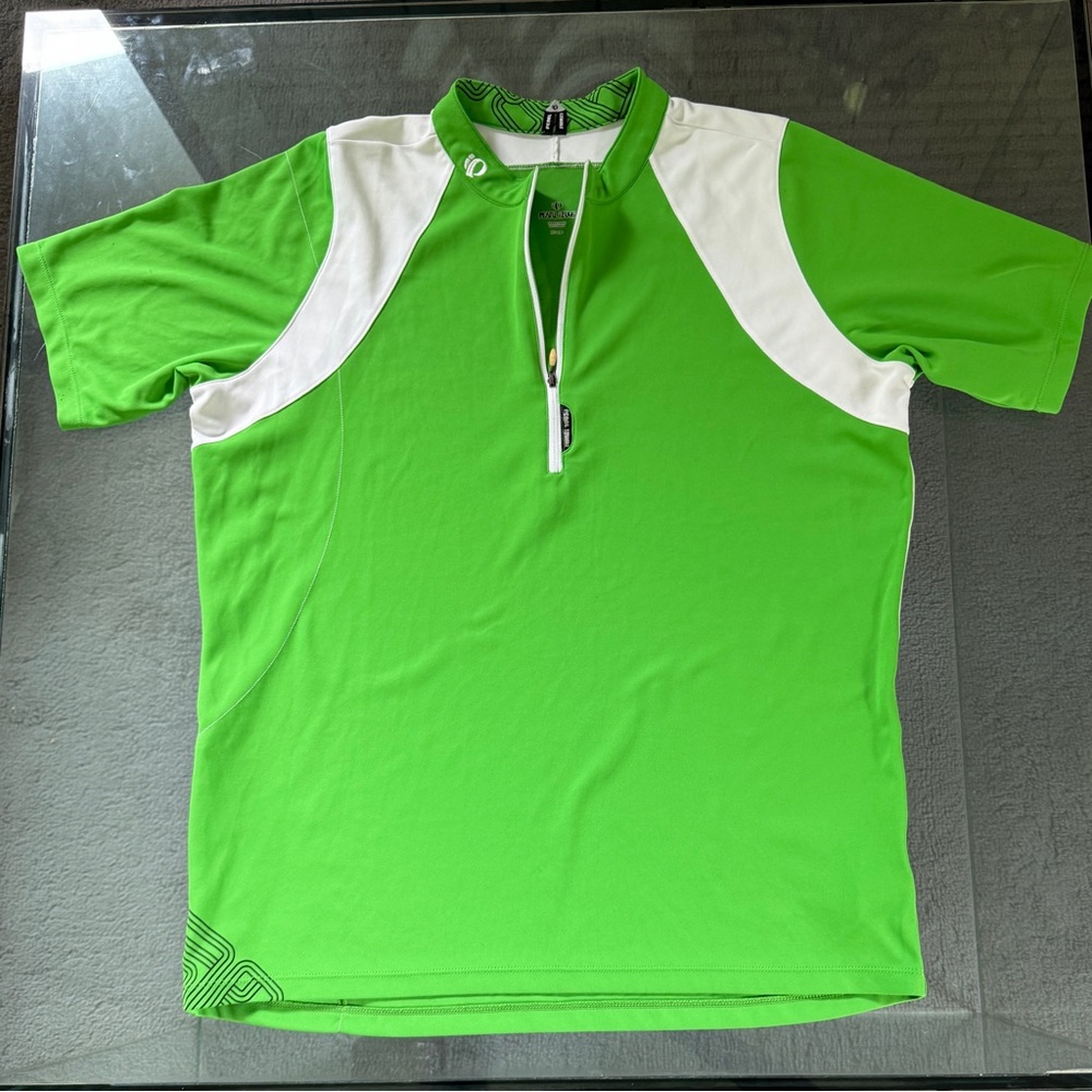 Pearl Izumi cycling jersey 1/2 zip shirt zip pocket green & white XL
